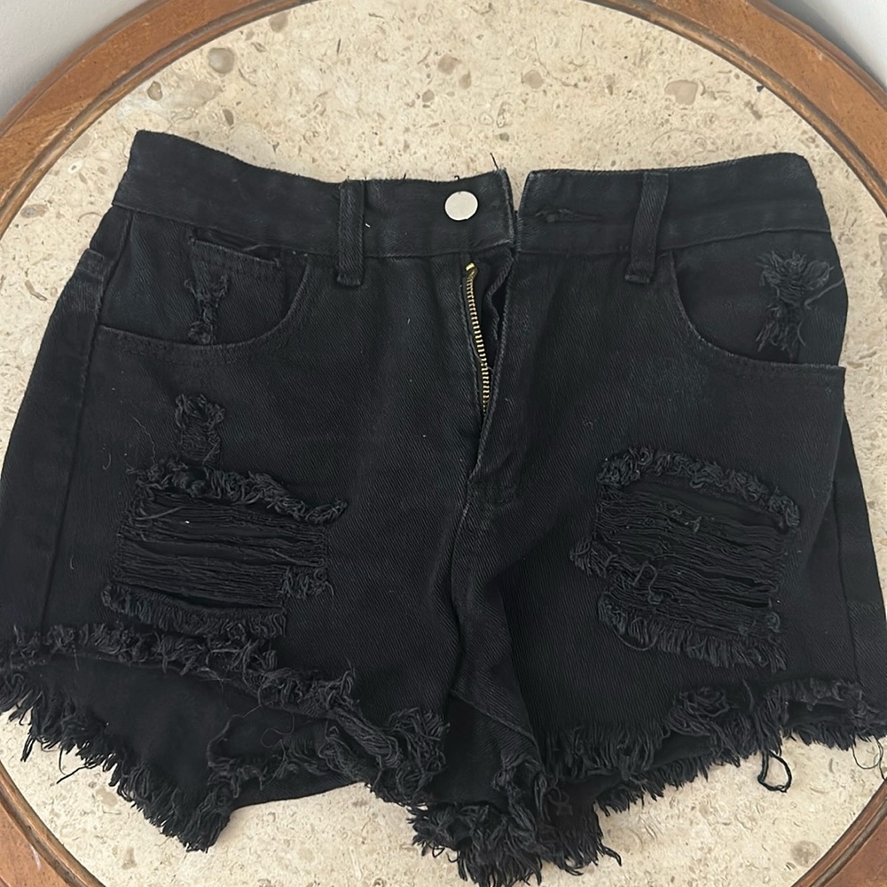 Women’s black denim shorts